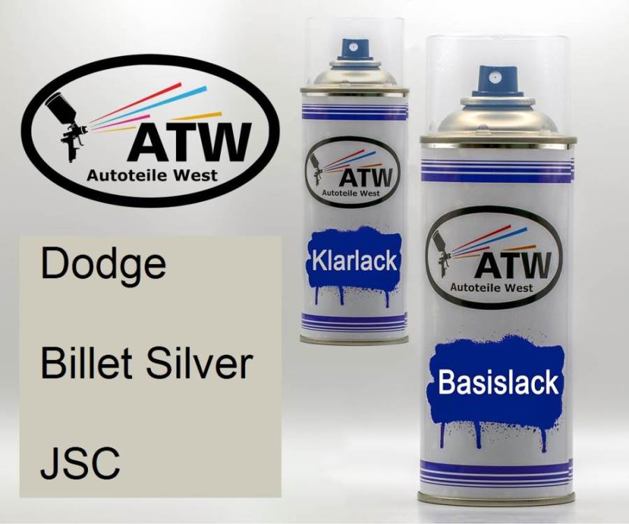 Dodge, Billet Silver, JSC: 400ml Sprühdose + 400ml Klarlack - Set, von ATW Autoteile West.
